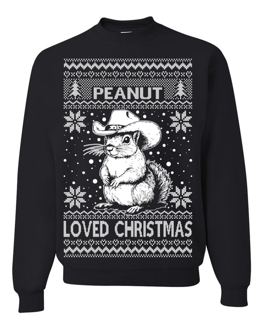 Peanut Loved Christmas, Funny Viral NYC New York Squirrel Meme Trending Save Our Pets Memes, Ugly Christmas Sweater Ugly Christmas Unisex Crewneck Sweatshirt