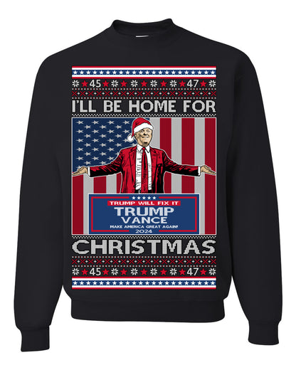 I'll Be Home for Christmas USA Trump 2024, MAGA Make America Great Again Santa Speech Ugly Christmas Sweater Ugly Christmas Men's T-Shirt