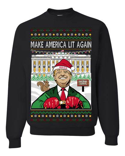Make America Lit Again Funny Donald Trump JD Vance 2024 White House MAGA, Make America Great Again Sweatshirt Ugly Christmas Sweater Ugly Christmas Men's T-Shirt