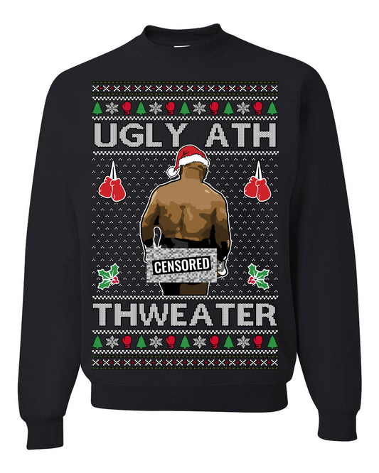Merry Chrithmith Ugly Ath Thweater Censored, Funny Mike Tyson Viral Kiss My Ass Boxing Fight Meme, Men Women Ugly Christmas Sweater Ugly Christmas Unisex Crewneck Sweatshirt