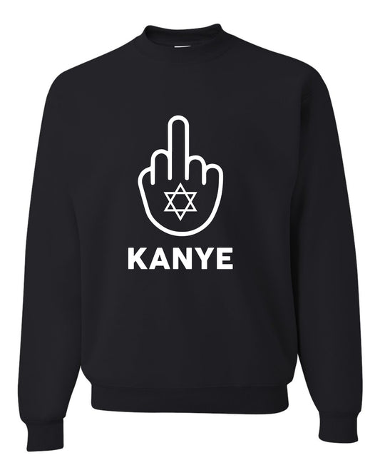 F Kanye Middle Finger Jewish Star Viral Trending Meme, White, Hip Hop Music Pop Culture Unisex Crewneck Sweatshirt