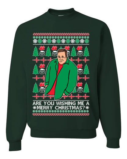 Are You Wishing Me a Merry Christmas? Funny Kevin Viral Shrug Shrugging Actor Meme Ugly Christmas Unisex Crewneck Sweatshirt