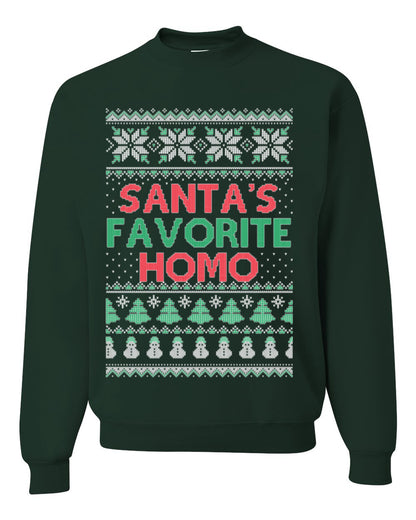 Santa's Favorite Homo, Funny LGBT Pride Grey Greysexual Gay Lesbian Homosexual Bi Bisexual, Ugly Christmas Sweater Ugly Christmas Unisex Crewneck Sweatshirt