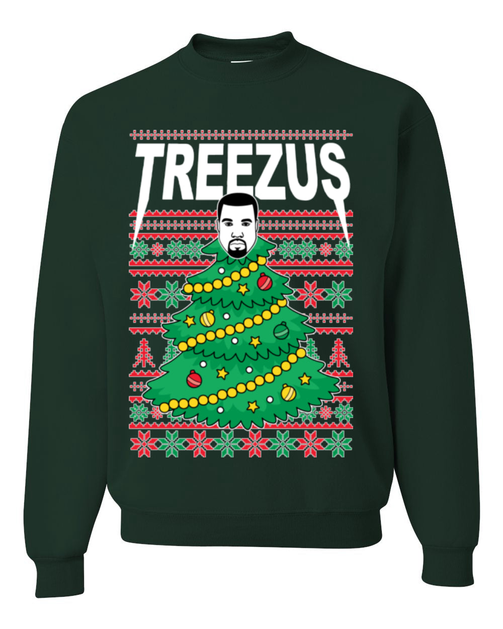 Treezus Funny Xmas Viral Meme Hip Hop Rapper Music Tour Merch, Tree Jesus Pun Joke Ugly Christmas Sweater Ugly Christmas Unisex Crewneck Sweatshirt