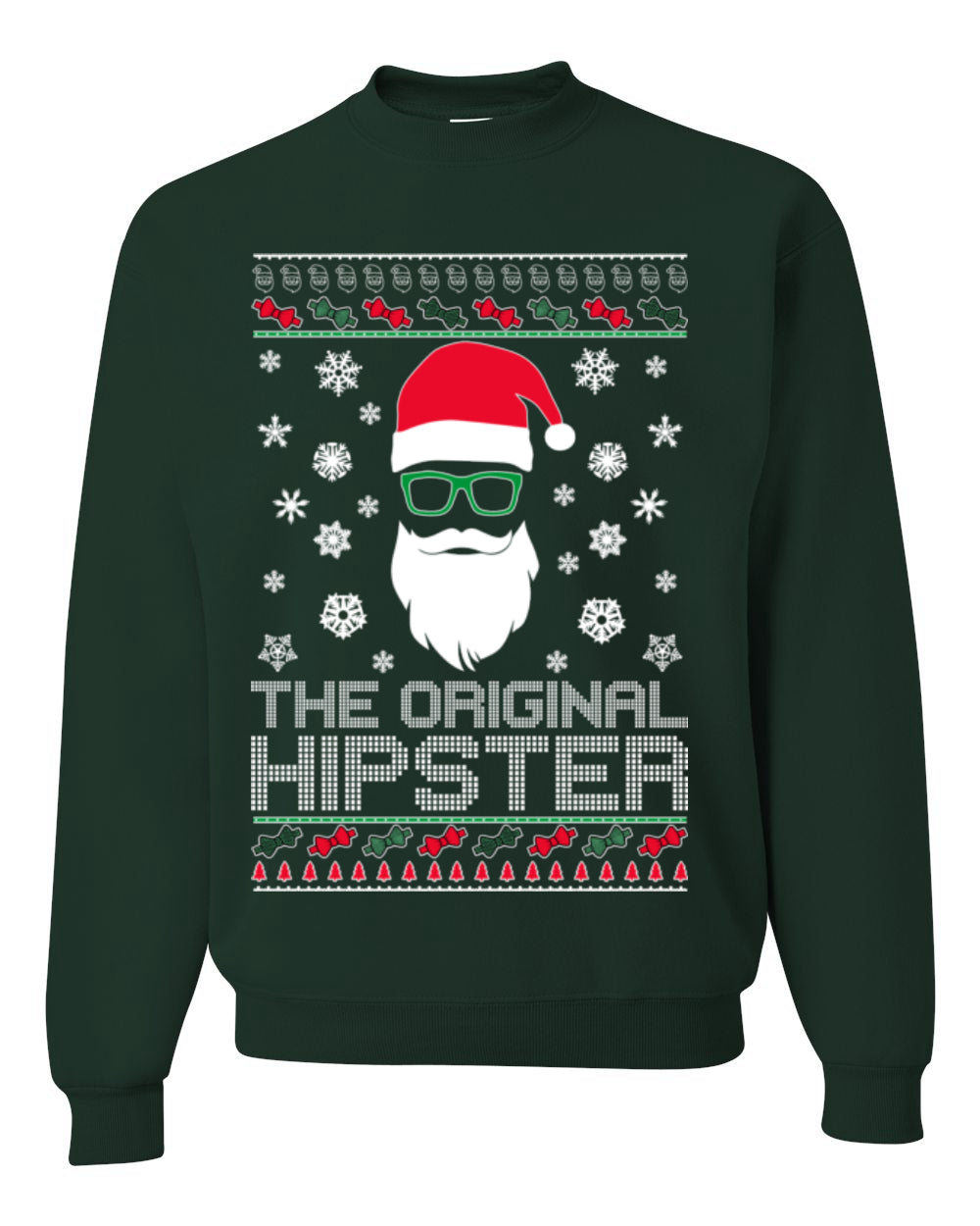 Santa Claus the Original Hipster, Funny IPAs Rim Glasses Hipsters Libs Viral Meme, Ugly Christmas Sweater Ugly Christmas Unisex Crewneck Sweatshirt