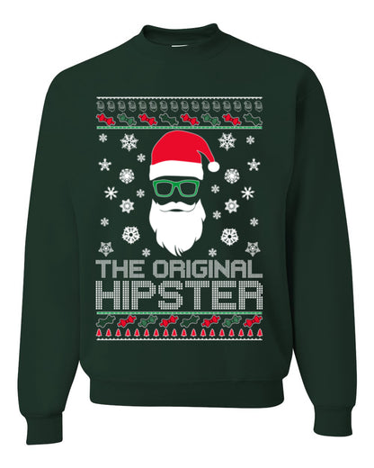 Santa Claus the Original Hipster, Funny IPAs Rim Glasses Hipsters Libs Viral Meme, Ugly Christmas Sweater Ugly Christmas Unisex Crewneck Sweatshirt