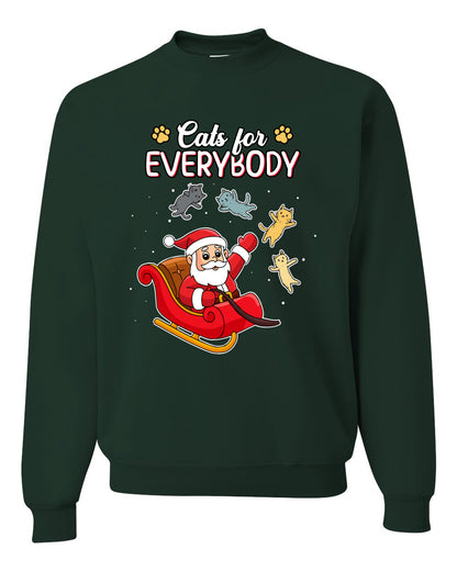 Cats for Everybody, Cute Santa Claus Santa's Sleigh Floating Space Cat  Ugly Christmas Unisex Crewneck Sweatshirt