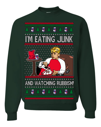 I'm Eating Junk and Watching Rubbish, Classic 90s Xmas Kevin Movie Ice Cream Soda Alone Movies, Ugly Christmas Sweater Ugly Christmas Unisex Crewneck Sweatshirt
