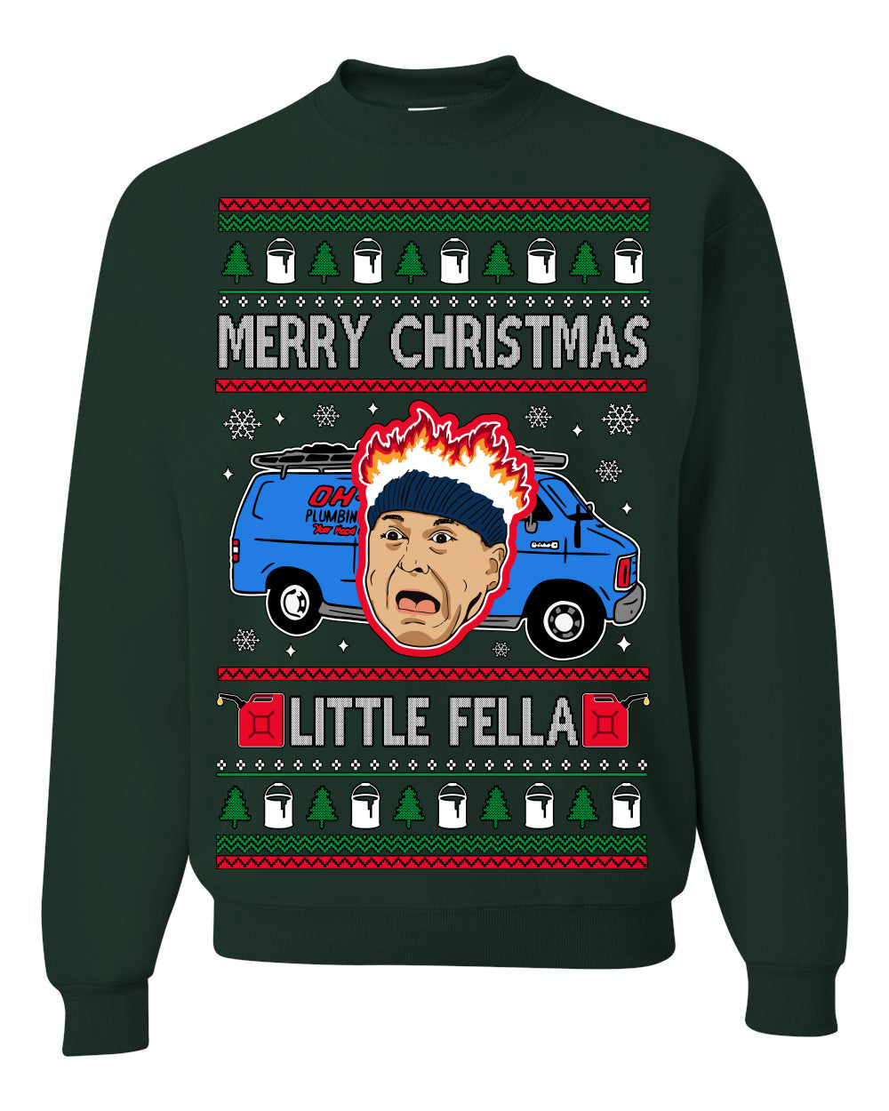 Merry Christmas Little Fella, Classic Funny 90s Harry Kevin Fire Plumbing Van Bandits, Movie Quote Ugly Christmas Sweater Ugly Christmas Unisex Crewneck Sweatshirt