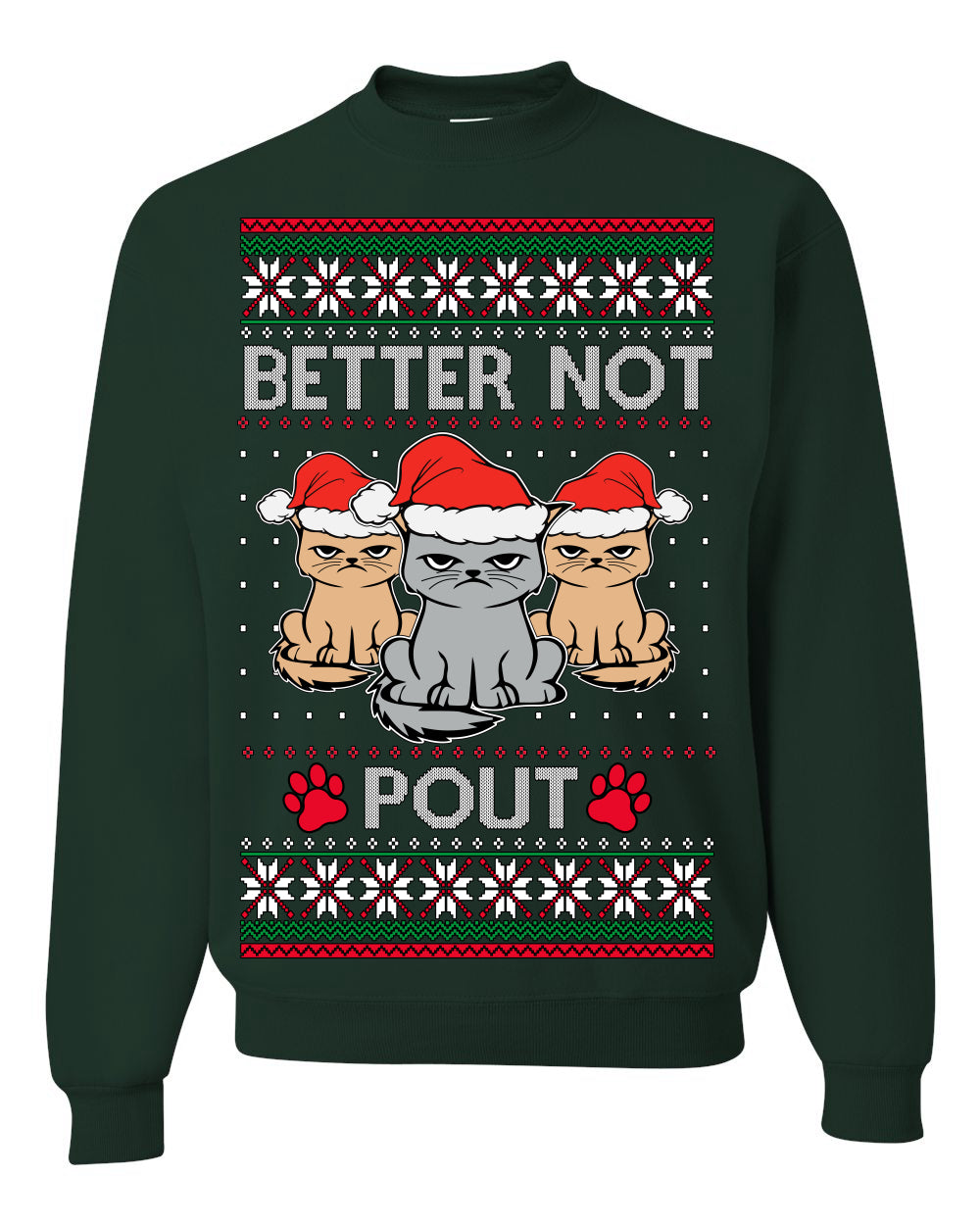 Better Not Pout Cute Sad Santa Cats, Xmas Cat Lover Meme | Ugly Christmas Sweater Crewneck Sweatshirt Ugly Christmas Unisex Crewneck Sweatshirt