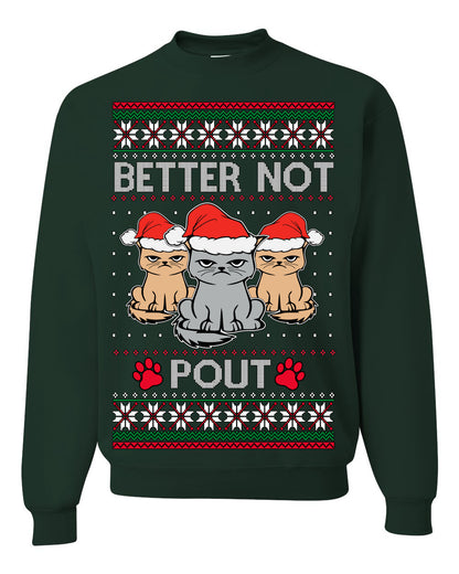 Better Not Pout Cute Sad Santa Cats, Xmas Cat Lover Meme | Ugly Christmas Sweater Crewneck Sweatshirt Ugly Christmas Unisex Crewneck Sweatshirt