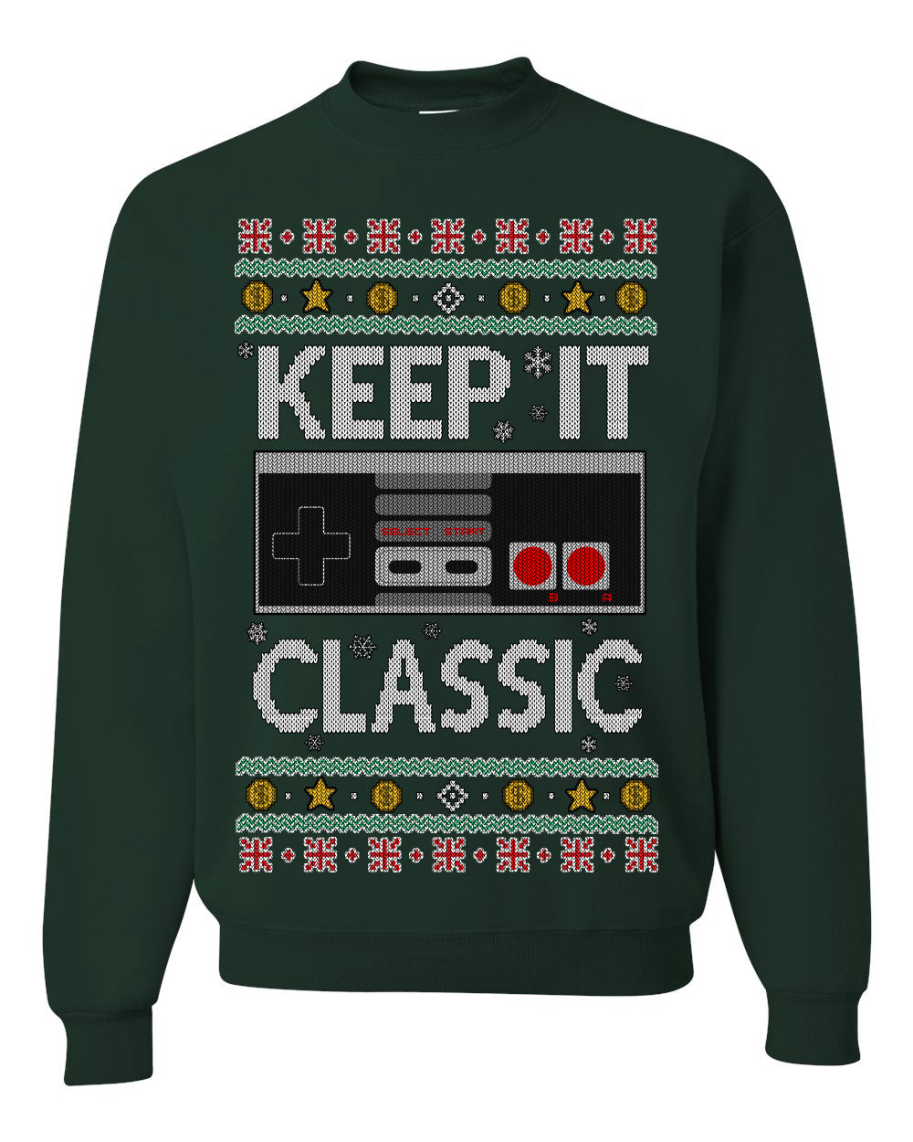 Keep It Classic 80s Video Game Controller, Retro Vintage Games  | Funny Ugly Christmas Sweater Crewneck Sweatshirt Ugly Christmas Unisex Crewneck Sweatshirt