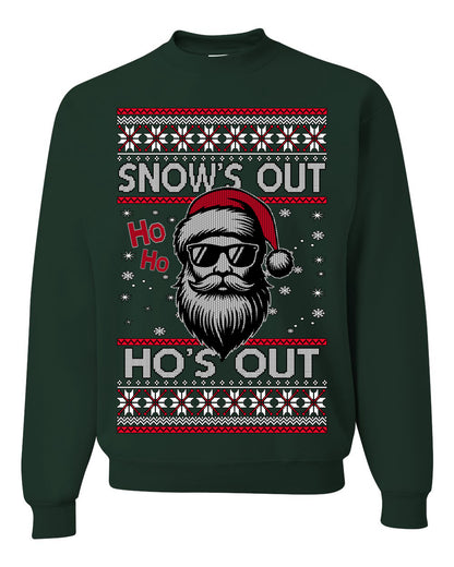 Snow's Out Hos Out | Funny Santa Claus Ugly Christmas Sweater Crewneck Sweatshirt Ugly Christmas Unisex Crewneck Sweatshirt
