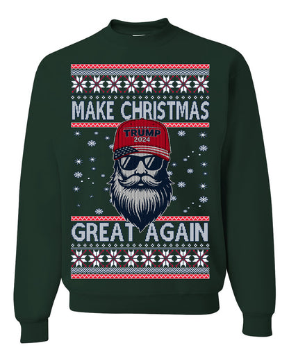 Make Christmas Great Again Trump Santa Claus 2024 MAGA,  Donald Trump JD Vance GOP Republican, Ugly Christmas Sweater Crewneck Sweatshirt Ugly Christmas Unisex Crewneck Sweatshirt