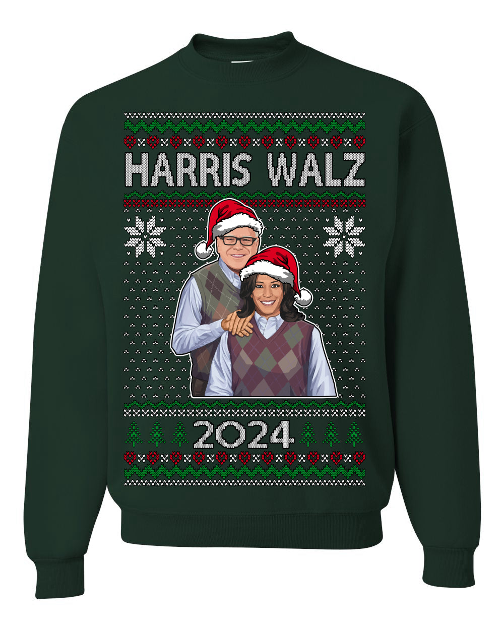 Kamala Harris Tim Walz 2024 Classic Movie Poster, Democrat Political Xmas Ugly Christmas Sweater Crewneck Sweatshirt Ugly Christmas Unisex Crewneck Sweatshirt