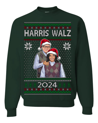 Kamala Harris Tim Walz 2024 Classic Movie Poster, Democrat Political Xmas Ugly Christmas Sweater Crewneck Sweatshirt Ugly Christmas Unisex Crewneck Sweatshirt