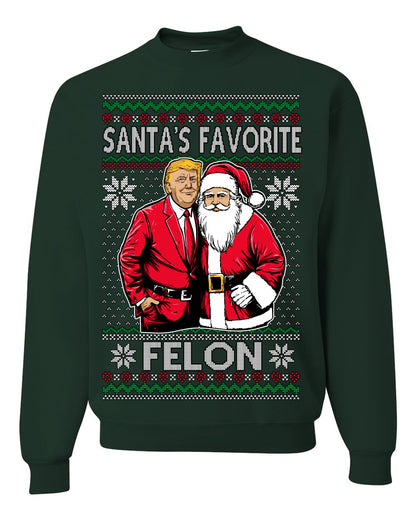 Santa's Favorite Felo,n Funny Donald Trump JD Vance 2024 MAGA Make America Great Again Xmas Santa Claus Funny Sweaters Gift Merch for Republicans, Ugly Christmas Sweater Ugly Christmas Unisex Crewneck Sweatshirt