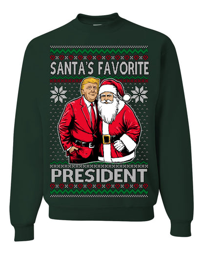 Santa's Favorite President Red Suit Trump, 47th USA President of the United States, Gift for Republicans Conservatives Ugly Christmas Sweater Ugly Christmas Unisex Crewneck Sweatshirt