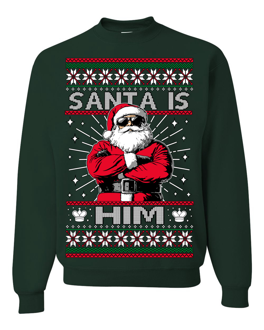 Santa Is Him Funny Gen Z Viral Meme Shades, Religious Christ Christian Christianity Brain Rot Joke Slang Ugly Christmas Sweater Ugly Christmas Unisex Crewneck Sweatshirt