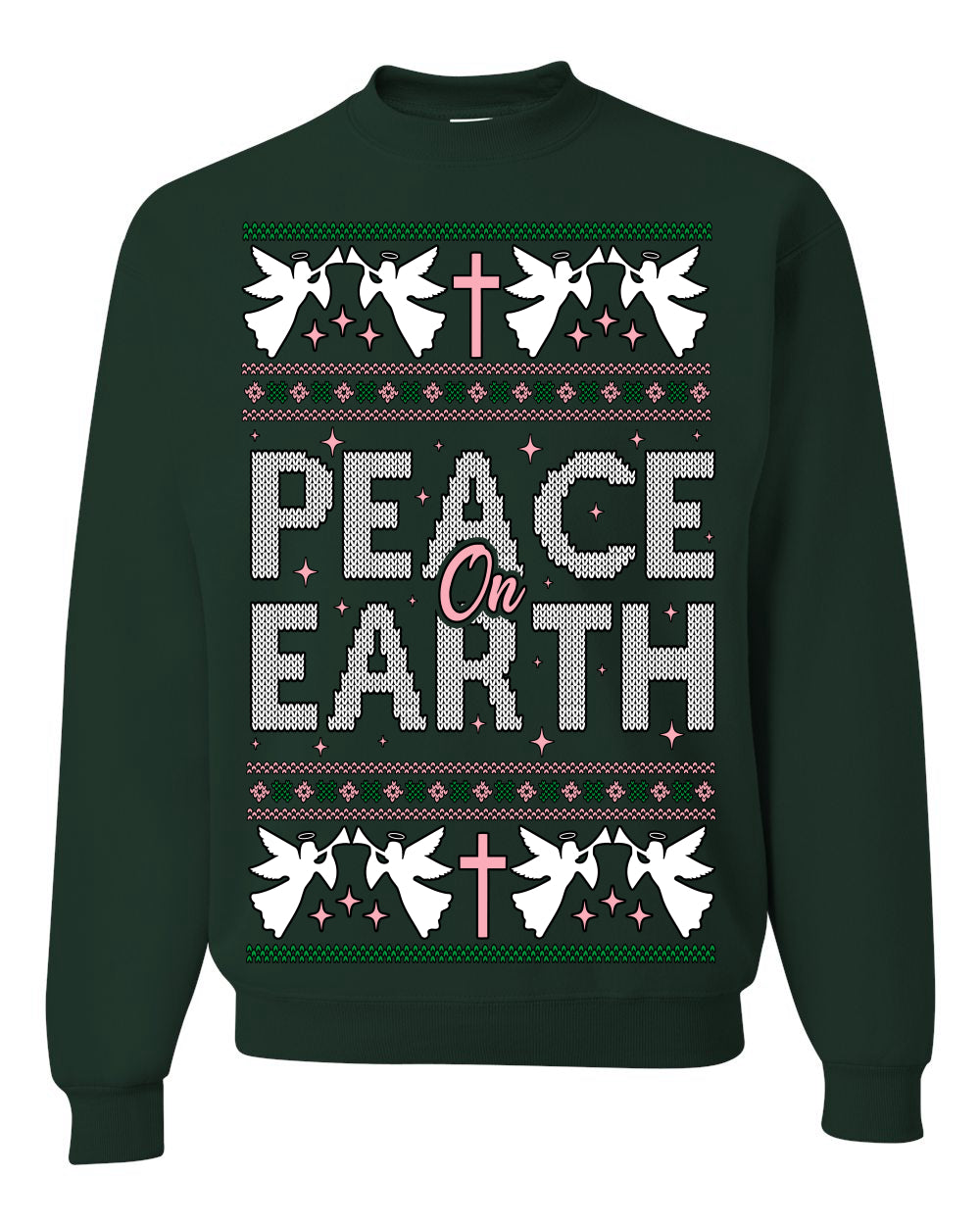 Peace On Earth Funny Xmas Cute Pink Angel Cross, Women Men Religious Christian Catholic Ugly Christmas Sweater Ugly Christmas Unisex Crewneck Sweatshirt