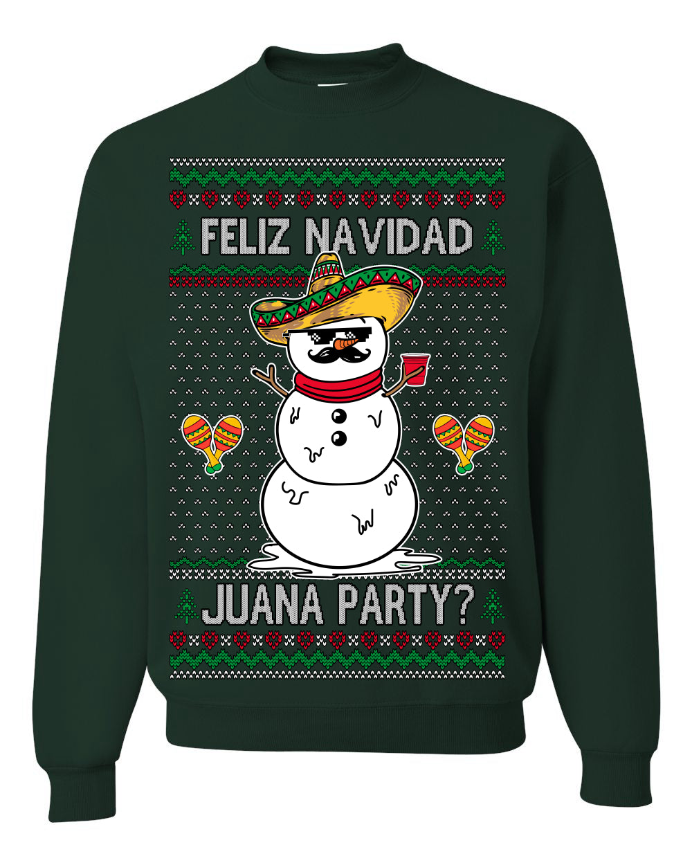 Feliz Navidad Juana Party? Funny Spanish Drinking Sueter Cerveza Ropa en Espanol Ugly Christmas Sweater Ugly Christmas Unisex Crewneck Sweatshirt