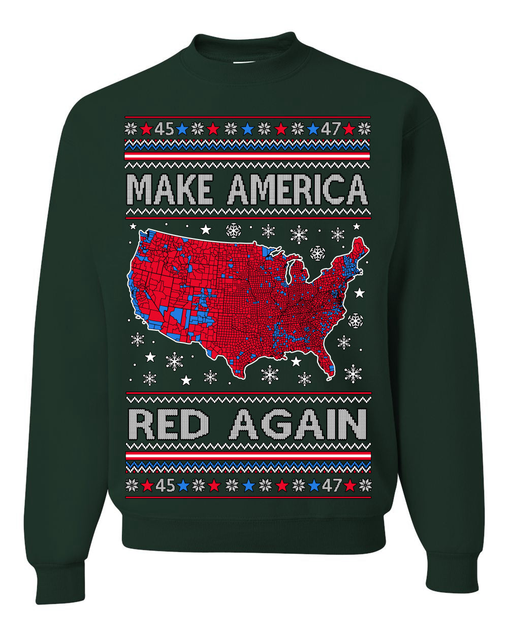 Make America Red Again USA Map, President Donald Trump 2024 MAGA Red Wave, Ugly Christmas Sweater Ugly Christmas Unisex Crewneck Sweatshirt