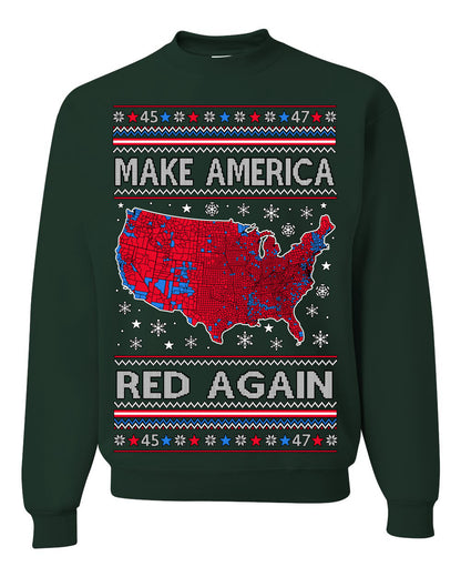 Make America Red Again USA Map, President Donald Trump 2024 MAGA Red Wave, Ugly Christmas Sweater Ugly Christmas Unisex Crewneck Sweatshirt