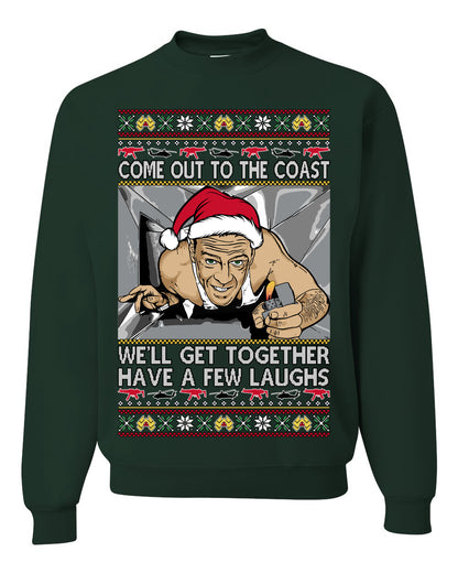 Come Out to the Coast Have a Few Laughs, Funny Die Hard Movie Scene Vent Lighter Quote McClane Nakatomi Plaza Xmas Party, Ugly Christmas Sweater Ugly Christmas Unisex Crewneck Sweatshirt