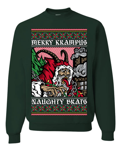 Merry Krampus Naughty Brats | Funny Ugly Christmas Sweater Crewneck Sweatshirt Ugly Christmas Unisex Crewneck Sweatshirt