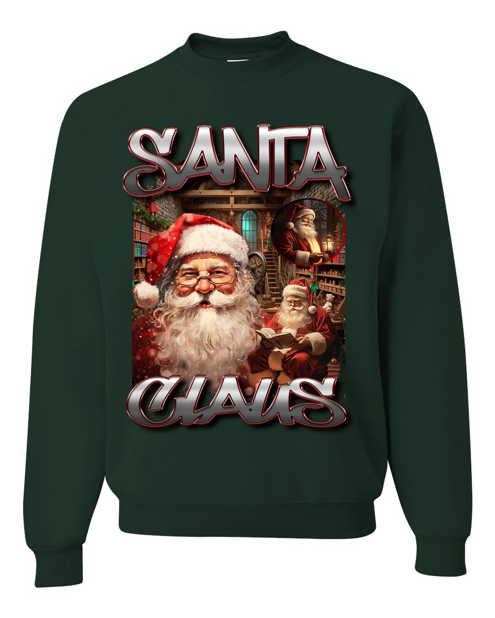 Santa Claus Bootleg Hype Rap Music Style, Funny Hip Hop North Pole Workshop Xmas, Ugly Christmas Sweater Crewneck Sweatshirt Ugly Christmas Unisex Crewneck Sweatshirt