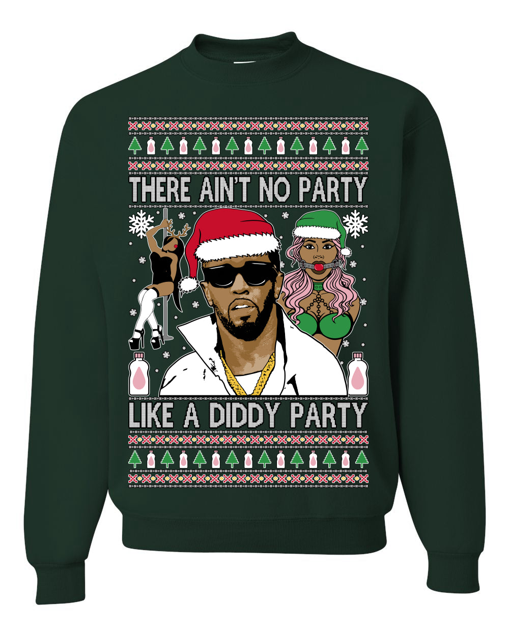 There Ain't No Party Like a Diddy Party, Funny Crazy Party Viral Music Baby Oil Diddler Meme, Ugly Christmas Sweater Ugly Christmas Unisex Crewneck Sweatshirt