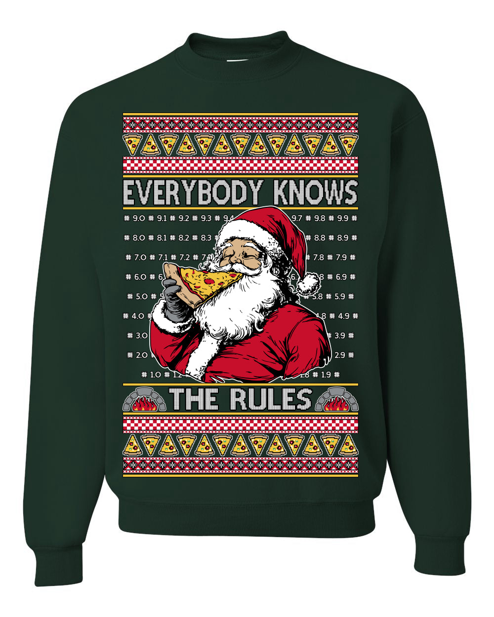 Everybody Knows the Rules Funny, Santa Claus Viral Online Pizza Rating Score, Detroit New England Deep Dish Pizzas Jersey New York Style, Ugly Christmas Sweater Ugly Christmas Unisex Crewneck Sweatshirt