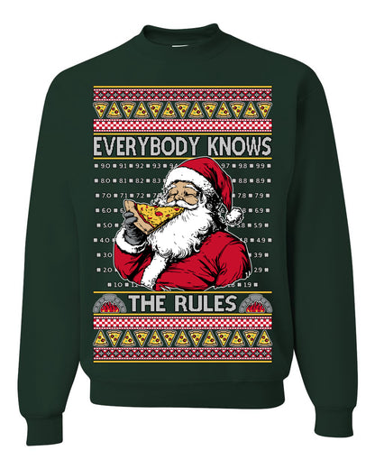 Everybody Knows the Rules Funny, Santa Claus Viral Online Pizza Rating Score, Detroit New England Deep Dish Pizzas Jersey New York Style, Ugly Christmas Sweater Ugly Christmas Unisex Crewneck Sweatshirt