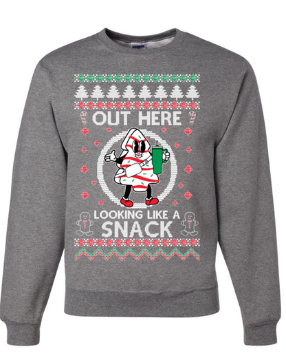 Out Here Looking Like a Snack, Funny Cute Xmas Peppermint Tree Gingerbread Cookie Meme Ugly Christmas Unisex Crewneck Sweatshirt