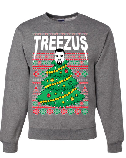 Treezus Funny Xmas Viral Meme Hip Hop Rapper Music Tour Merch, Tree Jesus Pun Joke Ugly Christmas Sweater Ugly Christmas Unisex Crewneck Sweatshirt