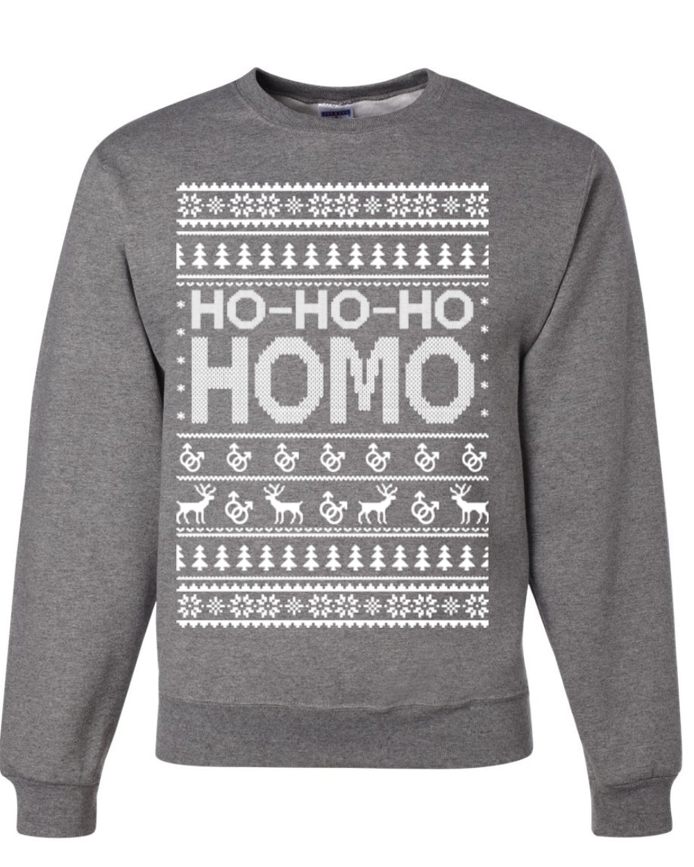 Ho Ho Ho Homo, Funny LGBT Pride Grey Greysexual Gay Lesbian Homosexual Bi Bisexual,  Ugly Christmas Unisex Crewneck Sweatshirt