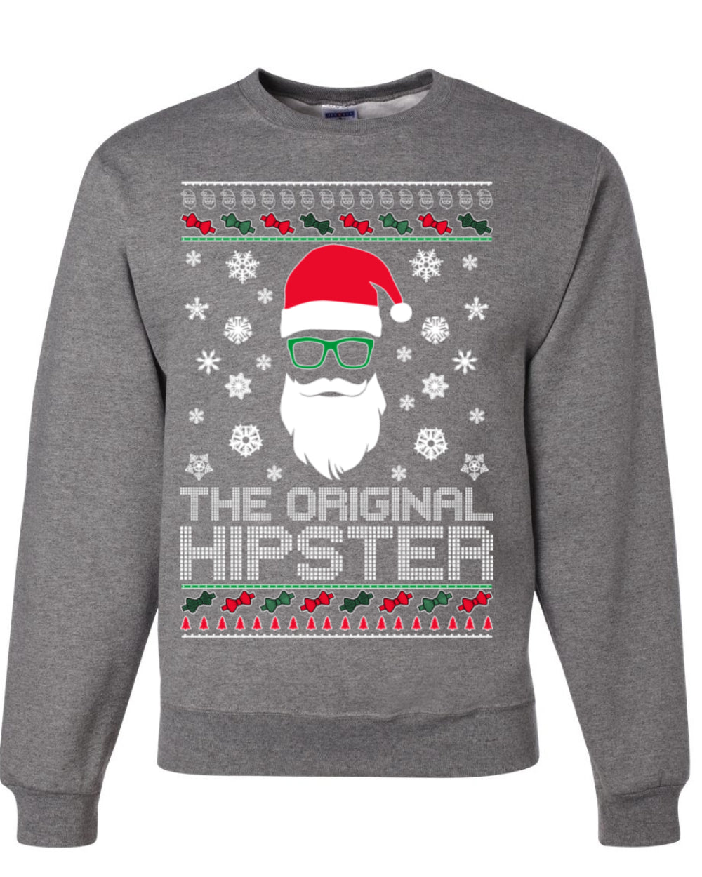 Santa Claus the Original Hipster, Funny IPAs Rim Glasses Hipsters Libs Viral Meme, Ugly Christmas Sweater Ugly Christmas Unisex Crewneck Sweatshirt