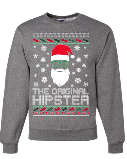 Santa Claus the Original Hipster, Funny IPAs Rim Glasses Hipsters Libs Viral Meme, Ugly Christmas Sweater Ugly Christmas Unisex Crewneck Sweatshirt