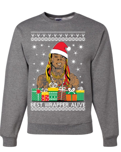 Best Wrapper Alive, Funny Hip Hop Music Tour Merch, Viral New Orleans NOLA Rapper Tune, Ugly Christmas Sweater Ugly Christmas Unisex Crewneck Sweatshirt