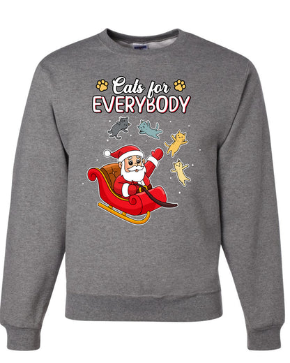 Cats for Everybody, Cute Santa Claus Santa's Sleigh Floating Space Cat  Ugly Christmas Unisex Crewneck Sweatshirt