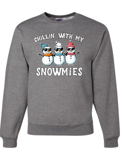 Chillin With My Snowmies, Funny Cute Snow Man Winter Holiday Snowman Homies  Ugly Christmas Unisex Crewneck Sweatshirt