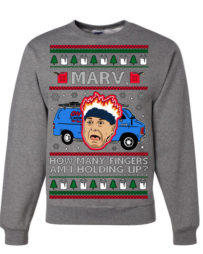 Marv How Many Fingers Am I Holding Up? Funny 90s Chicago Xmas Movie Quote Harry Kevin Fire Plumbing Van Bandits, Ugly Christmas Sweater Ugly Christmas Unisex Crewneck Sweatshirt