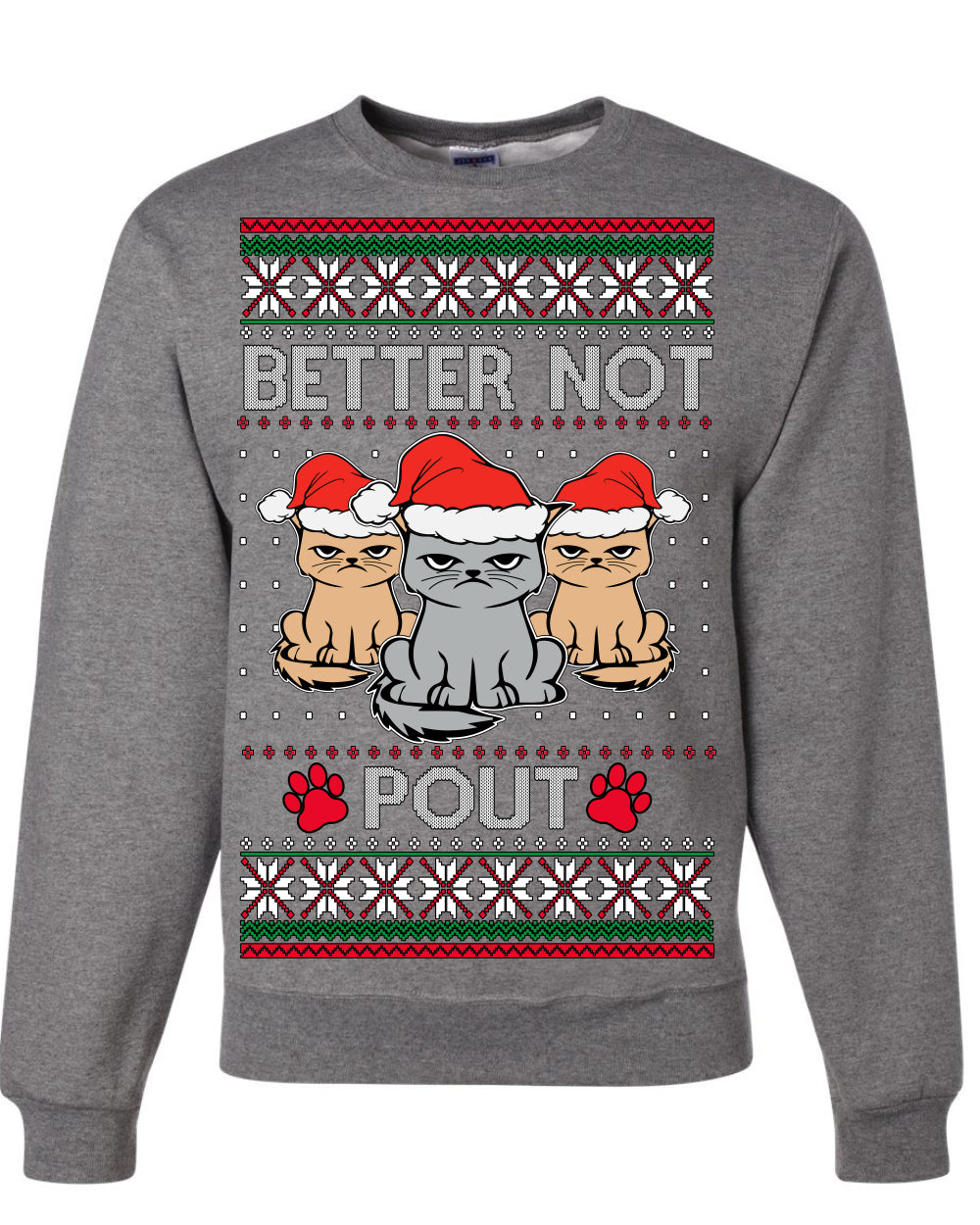 Better Not Pout Cute Sad Santa Cats, Xmas Cat Lover Meme | Ugly Christmas Sweater Crewneck Sweatshirt Ugly Christmas Unisex Crewneck Sweatshirt