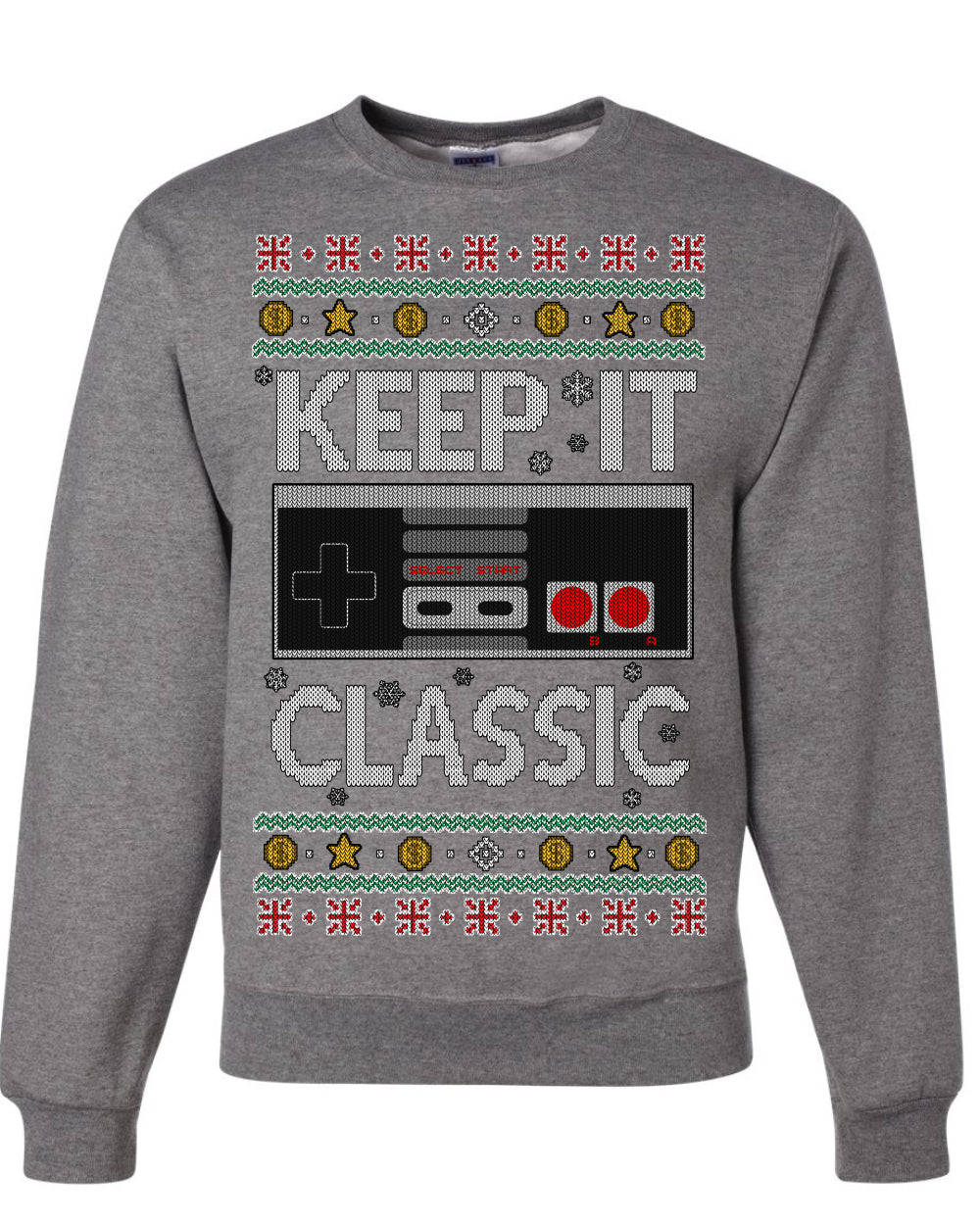 Keep It Classic 80s Video Game Controller, Retro Vintage Games  | Funny Ugly Christmas Sweater Crewneck Sweatshirt Ugly Christmas Unisex Crewneck Sweatshirt