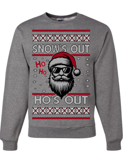 Snow's Out Hos Out | Funny Santa Claus Ugly Christmas Sweater Crewneck Sweatshirt Ugly Christmas Unisex Crewneck Sweatshirt