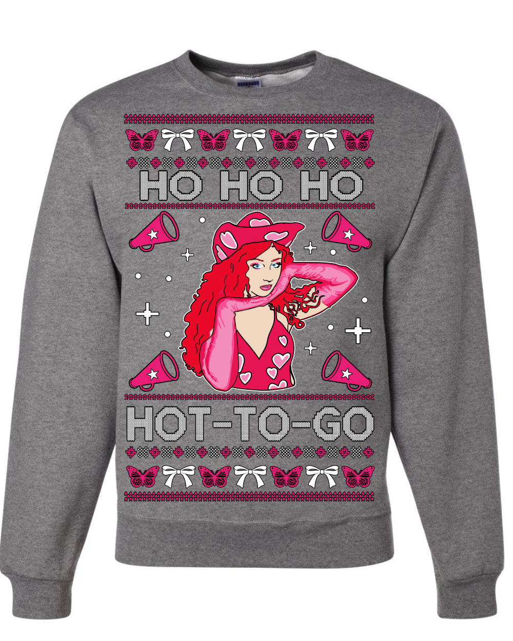 Ho Ho Ho Hot to Go, Viral Midwest Princess Song Dance Pop Star Concert Tour Merch, Ugly Christmas Sweater Ugly Christmas Unisex Crewneck Sweatshirt
