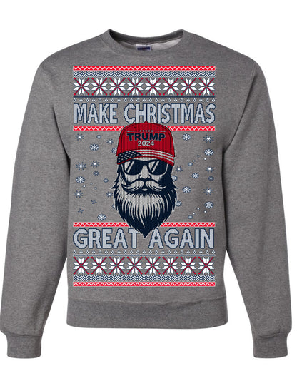 Make Christmas Great Again Trump Santa Claus 2024 MAGA,  Donald Trump JD Vance GOP Republican, Ugly Christmas Sweater Crewneck Sweatshirt Ugly Christmas Unisex Crewneck Sweatshirt