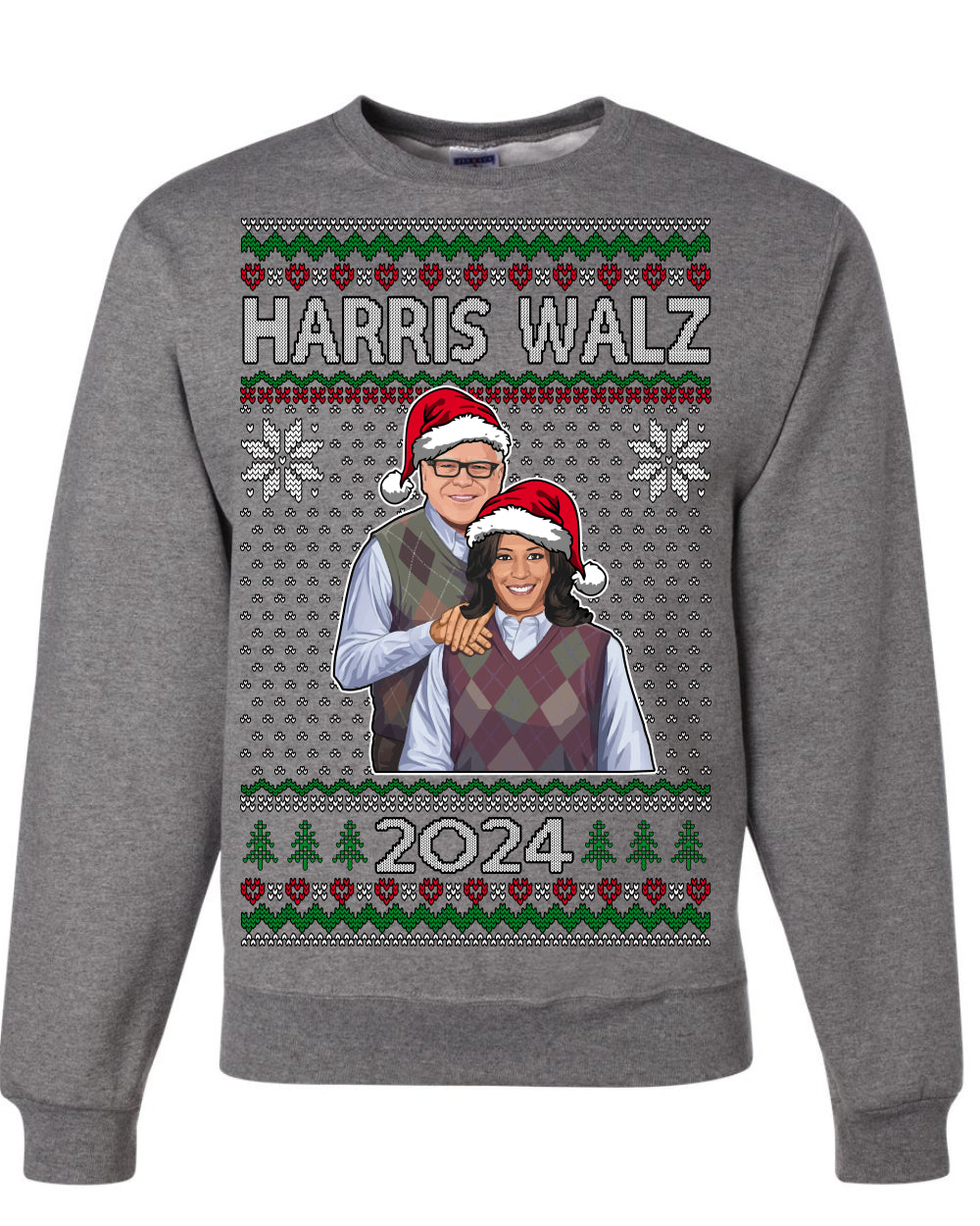 Kamala Harris Tim Walz 2024 Classic Movie Poster, Democrat Political Xmas Ugly Christmas Sweater Crewneck Sweatshirt Ugly Christmas Unisex Crewneck Sweatshirt