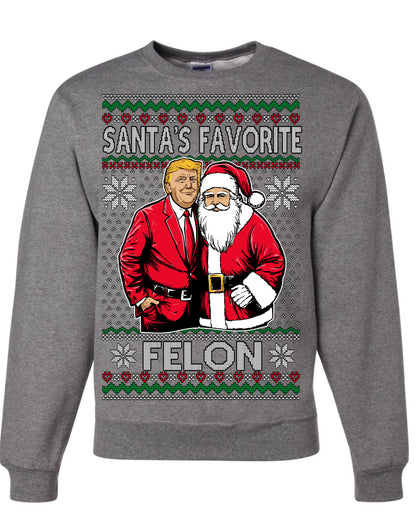 Santa's Favorite Felo,n Funny Donald Trump JD Vance 2024 MAGA Make America Great Again Xmas Santa Claus Funny Sweaters Gift Merch for Republicans, Ugly Christmas Sweater Ugly Christmas Unisex Crewneck Sweatshirt