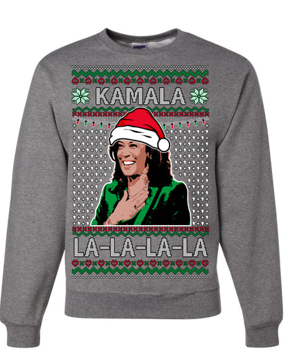 Kamala La La, Funny Kamala Harris Santa Hat Classic Xmas Song Carol Lyrics Winter Holiday, Ugly Christmas Sweater Ugly Christmas Unisex Crewneck Sweatshirt